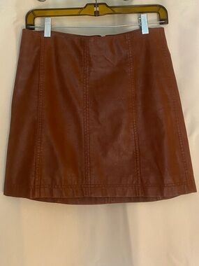Free People Rust Brown Faux Leather Mini Skirt